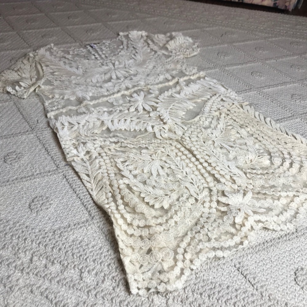 Blu Pepper Cream Embroidered Lace Dress Large - Picture 4 of 8